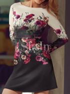 Shein Multicolour Round Neck Floral Dress