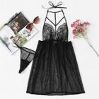 Shein Eyelash Lace Trim Mesh Halter Top With Panty Sleep Set