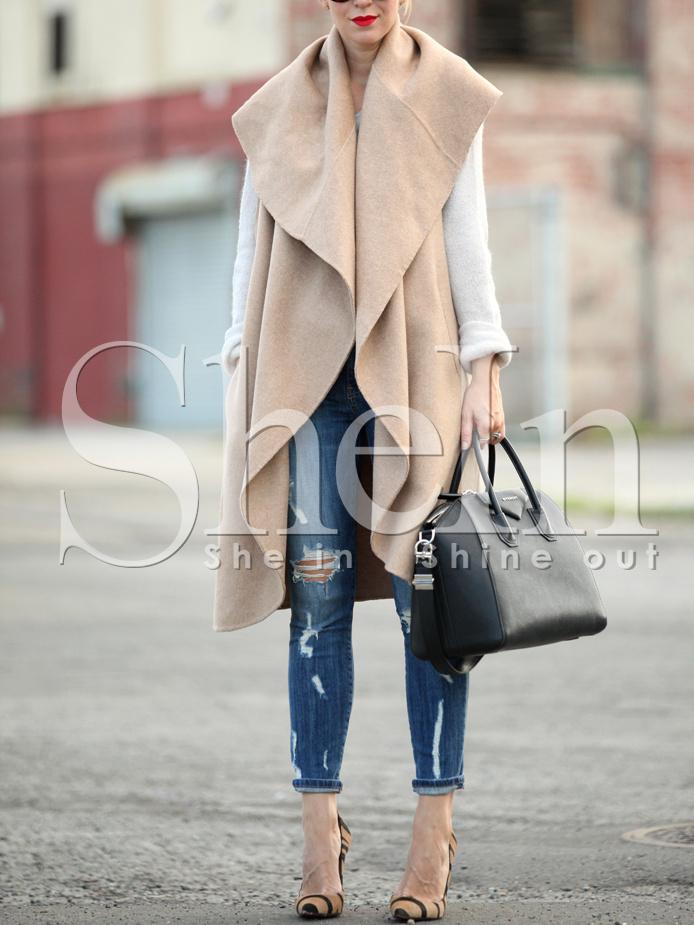 Shein Apricot Sleeveless Lapel Vest