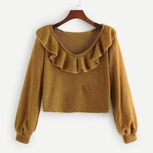 Shein Ruffle Decoration V-neck Solid Sweater