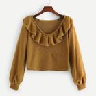 Shein Ruffle Decoration V-neck Solid Sweater