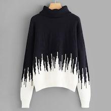 Shein Rolled Neck Two Tone Sweater