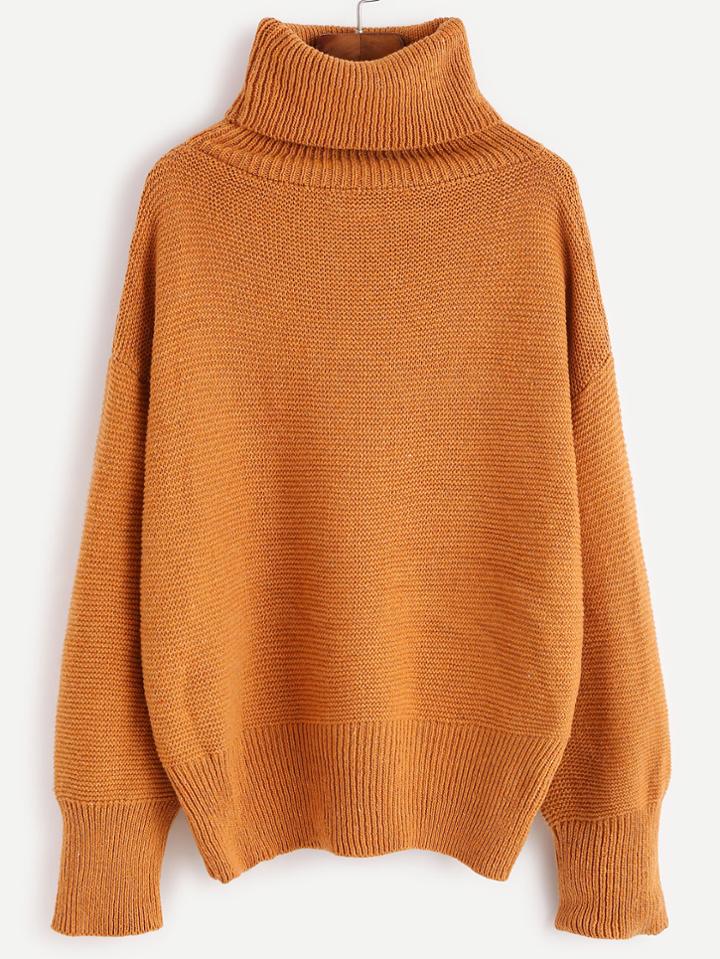 Shein Khaki Turtleneck Drop Shoulder Sweater