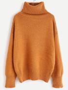 Shein Khaki Turtleneck Drop Shoulder Sweater