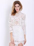Shein White Long Sleeve Hollow Festive Holidays Festivals Scalloped Lace Dress