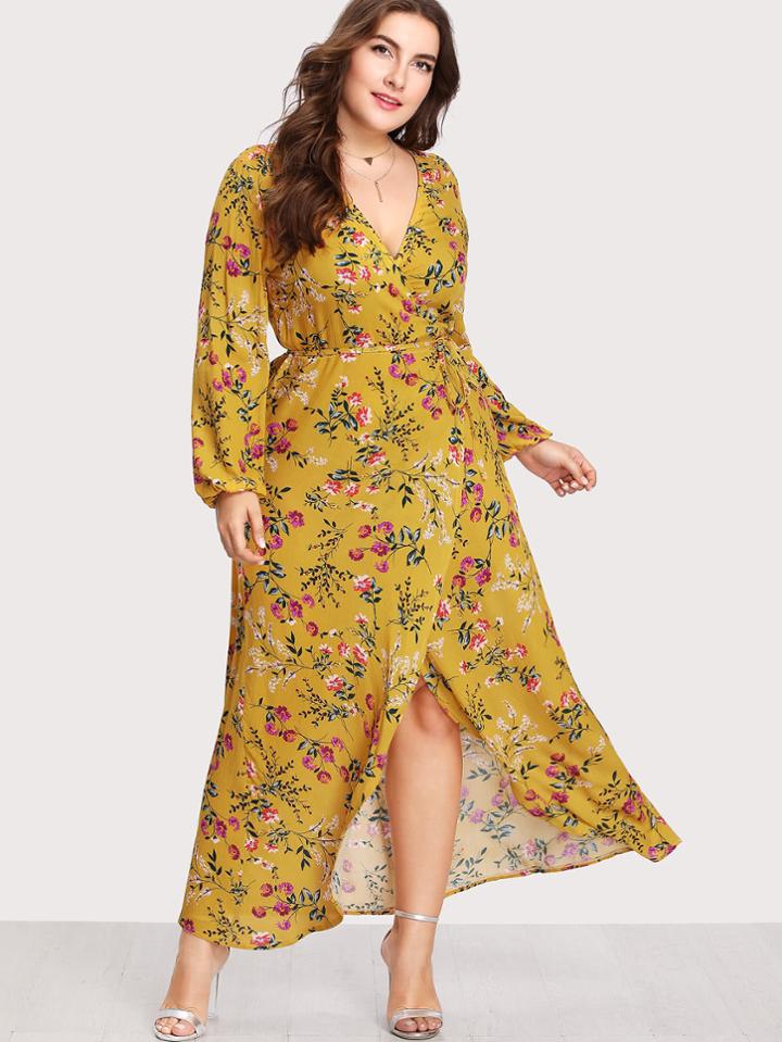 Shein All Over Botanical Print Wrap Dress