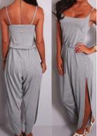 Rosewe Strap Design Side Slit Grey Ankle Length Jumpsuit