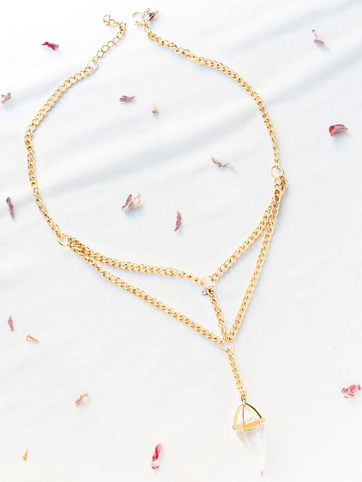 Shein Gold Crystal Pendant Necklace
