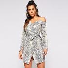 Shein Collared Asymmetric Shoulder Snakeskin Wrap Dress