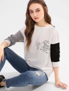 Shein Contrast Sleeve Graphic Pullover
