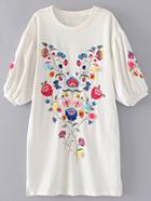Shein Lantern Sleeve Flower Embroidery Shift Dress