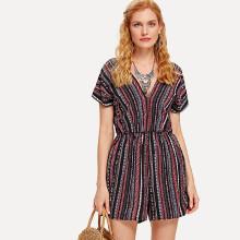 Shein Contrast Striped V Neckline Jumpsuit