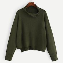 Shein Asymmetrical Hem Slit Detail Drop Shoulder Sweater