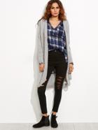 Shein Grey Drop Shoulder Open Front Ripped Back Sweater Coat
