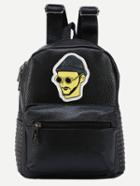 Shein Studded Cartoon Portrait Patch Backpack - Black