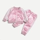 Shein Toddler Girls Contrast Lace Jacket With Pants