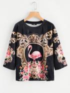 Shein Drop Shoulder Retro Print Velvet Tee