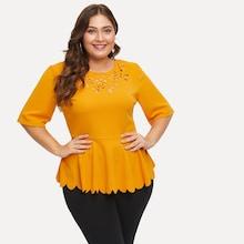 Shein Plus Laser Cut Scalloped Peplum Top