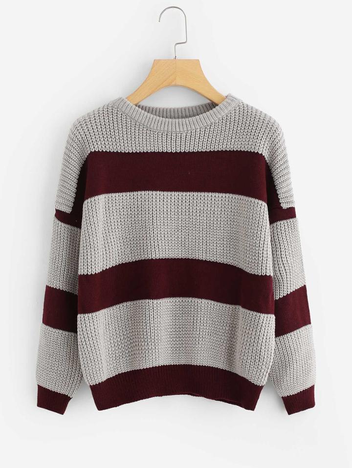 Shein Contrast Wide Stripe Drop Shoulder Jumper