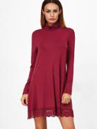 Shein Burgundy Cowl Neck Lace Trim Shift Dress