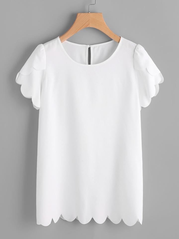 Shein Tulip Sleeve Scallop Trim Keyhole Top