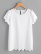 Shein Tulip Sleeve Scallop Trim Keyhole Top