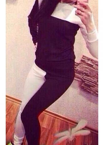 Rosewe Black And White Long Sleeve Two Piece Jumpsuit
