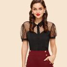 Shein Dot Mesh Yoke Shirt