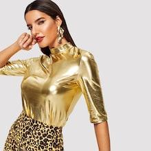 Shein Mock-neck Metallic Tee
