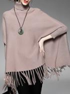 Shein Coffee High Neck Tassels Cape Blouse