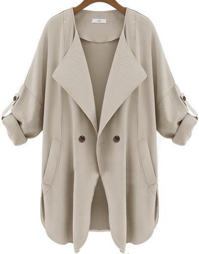 Shein Apricot Long Sleeve Pockets Trench Coat