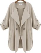 Shein Apricot Long Sleeve Pockets Trench Coat