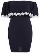 Shein Navy Off The Shoulder Ruffle Lace Dress