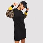 Shein Leopard Print Color Block Sweatshirt Dress