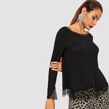 Shein Mesh Insert Solid Tee