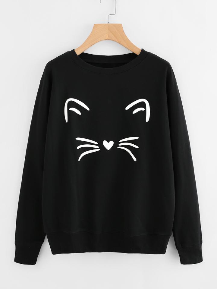 Shein Cat Face Print Sweatshirt