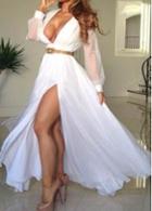 Rosewe Club Essential V Neck Long Sleeve White Maxi Dress