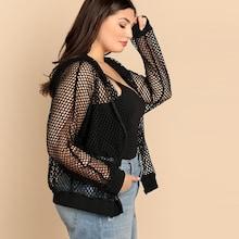 Shein Plus Fishnet Mesh Hooded Jacket