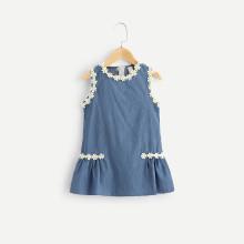 Shein Girls Gris Floral Patched Denim Vest Dress