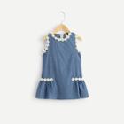 Shein Girls Gris Floral Patched Denim Vest Dress