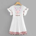 Shein Tassel Trim Embroidered Dress