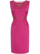 Shein Hot Pink Crew Neck Embroidered Mesh Sheath Dress