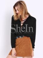 Shein Black Long Sleeve Deep V Neck Blouse