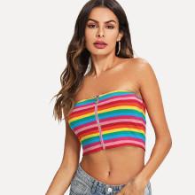 Shein Zip Up Striped Bandeau Crop Top