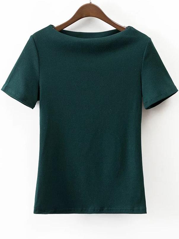 Shein Green Boat Neck Short Sleeve Top