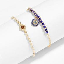 Shein Rhinestone Round Detail Beaded Bracelet Set 2pcs