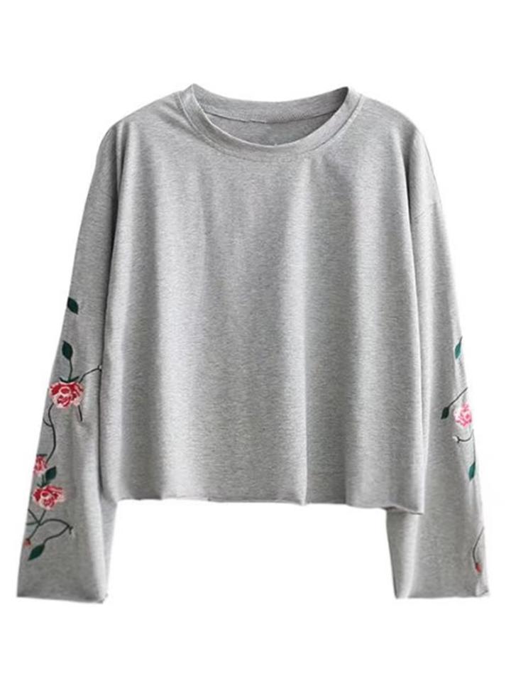 Shein Embroidered Sleeve Loose Sweatshirt