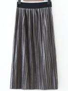 Shein Grey Elastic Waist Pleated Long Skirt