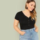 Shein Plus Button Up Plunging Neck Tee
