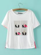Shein White Round Neck Dog Printed T-shirt